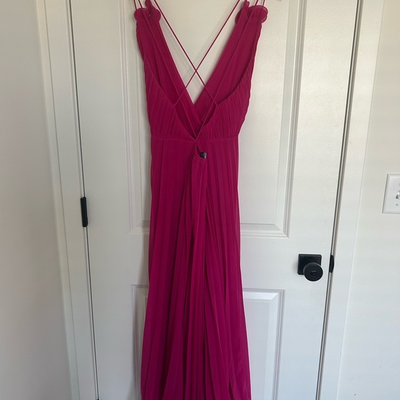 Zara Fuchsia Pleated Flower Maxi Dress Small - Picture 7 of 7